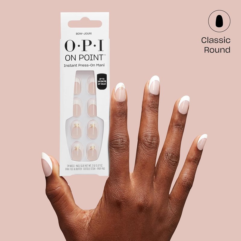 OPI Press On Nails - Short Round & Squoval Accent Nail Art | 24 Count with Glue | Long Lasting, Reusable