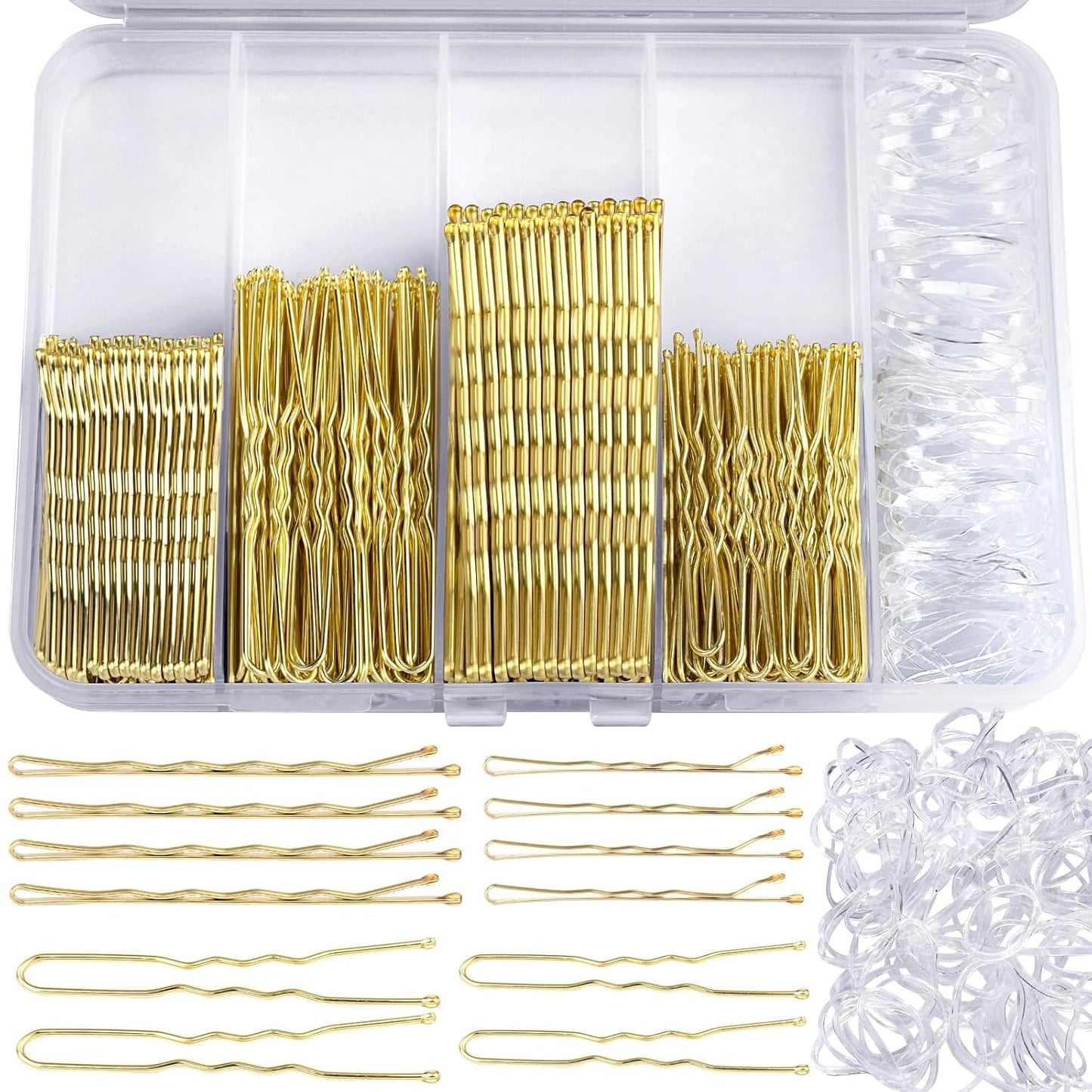 Bobby Pins Hair Pins Kit - 300pcs Brown Hair Accessories for Women | 100 Hair Bands, 2-2.75 Inch Sizes