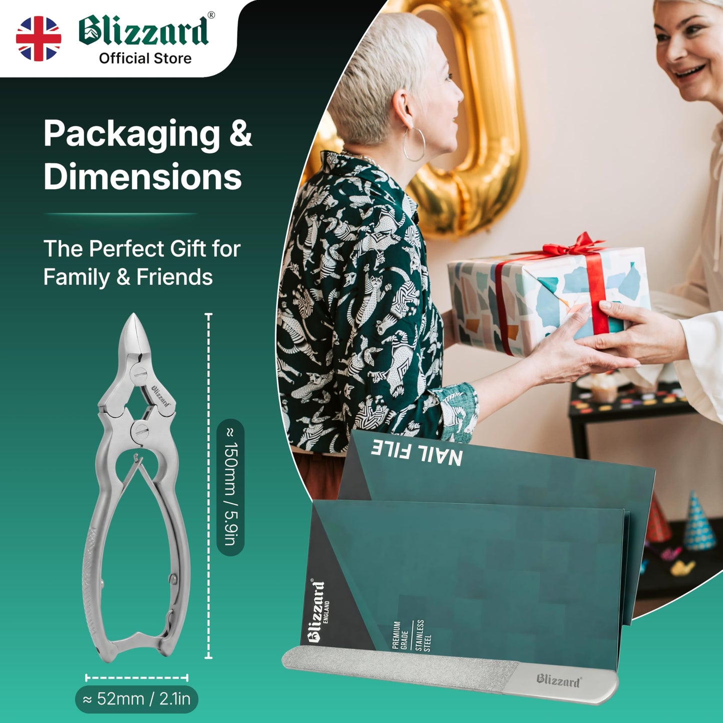 Blizzard Toenail Clippers - Podiatrist Toe Nail Clippers for Thick Nails for Seniors - German Forged Nail Cutter - Heavy Duty Double Action Nail Clippers for Men with Toenail File - 6" Double Spring