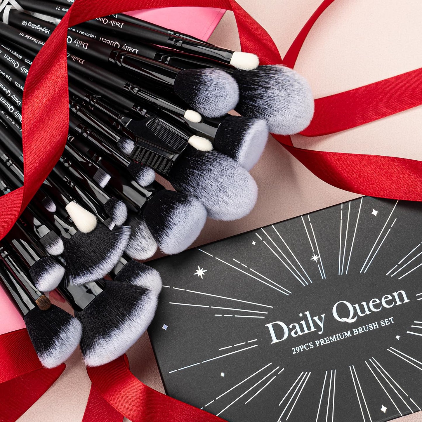 Daily Queen 29pcs Black Professional Makeup Brush Set Kabuki Powder Concealers Eye shadows Blush Eyeliner Eyebrow Contour Eye blending Brushes (29pcs brush)