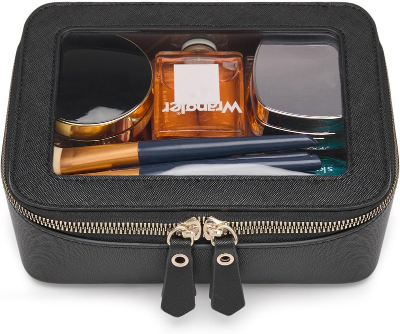 Clear Makeup Bag - Portable Travel Cosmetic Organizer for Women | Black Toiletry Bag