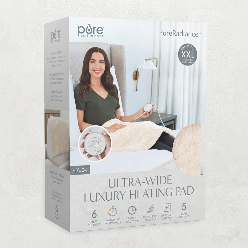 Pure Enrichment PureRadiance Ultra-Wide Luxury Heating Pad for Cramps & Back Pain Relief, Patented Design, Soft Faux Fur & Micromink, 6 Heat Settings, Machine Washable, Large, 20”x24” (Golden Sands)