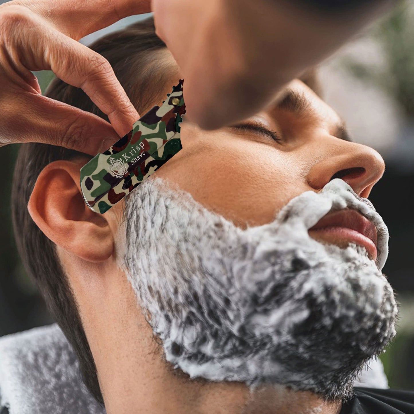 Straight Razor with 10 Shaving Blades Razors for Men - Professional Barber Straight Edge Razor for Close Shaving Cut Throat Shavette Men Beard Shave Manual Blade Holder By Krisp Beauty Green Camo