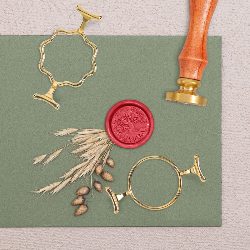 Yelsky Wax Seal Kit with 1 Inch Wax Stamp - 2 Metal Seal Molds with Round Flower Shape, Silicone Mat for Wedding Invitations, Gift Wrapping, Envelopes, Cards & Wine Packaging