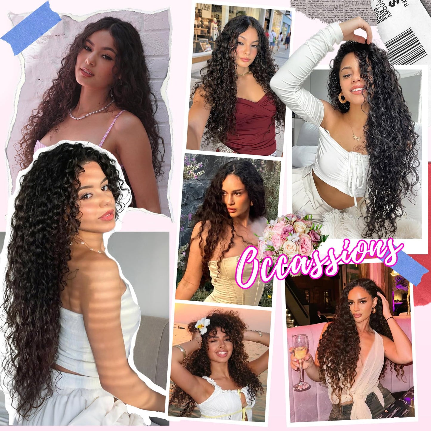 Curly Clip In Hair Extensions 6 Pcs 18 Clips Water Wave Clip Ins 100% Pure Protein Silk Fiber Real Hair Feeling Full Head Double Lace Weft Soft Natural Hair Extensions for Women