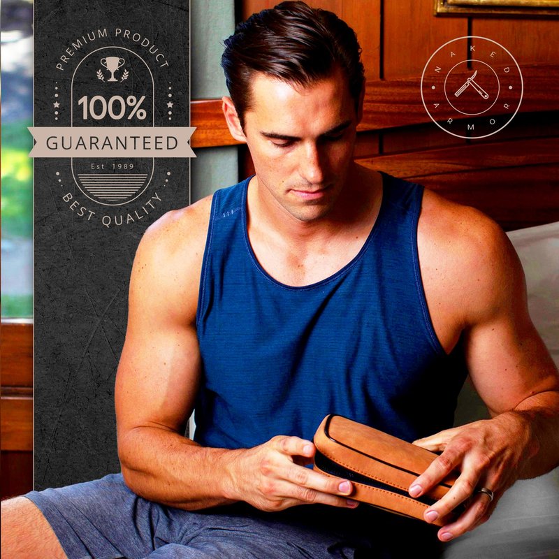 Leather Razor Travel Case - Safety Razor Case, Straight Razor Case, Disposable Razor Case, Elegant Travel Razor Case For Your Razor + Brush + Soap Puck, Keeps Razor & Brush Clean, Travel In Style
