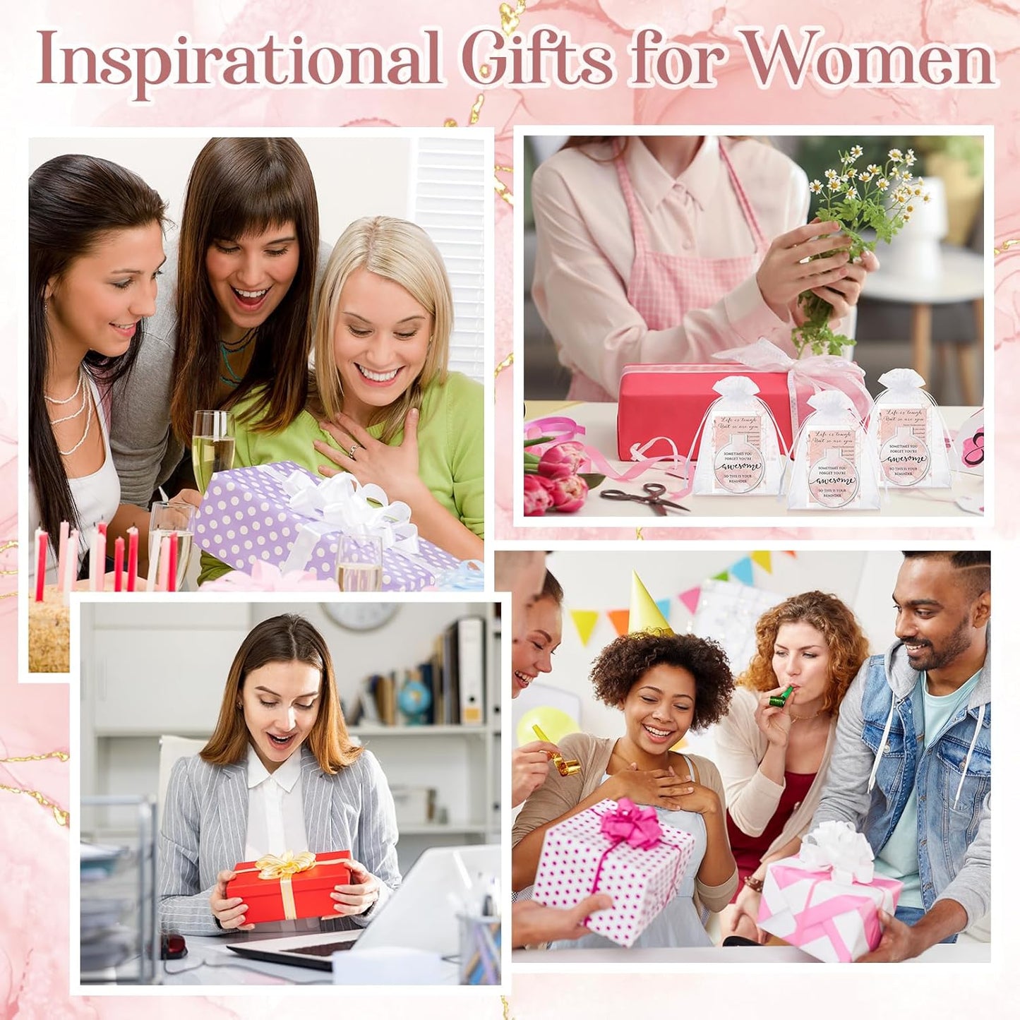 Inspirational Compact Mirror Set - 25 Bulk Gifts for Women | 2.76-Inch Portable Folding Mirror in Pink Marble