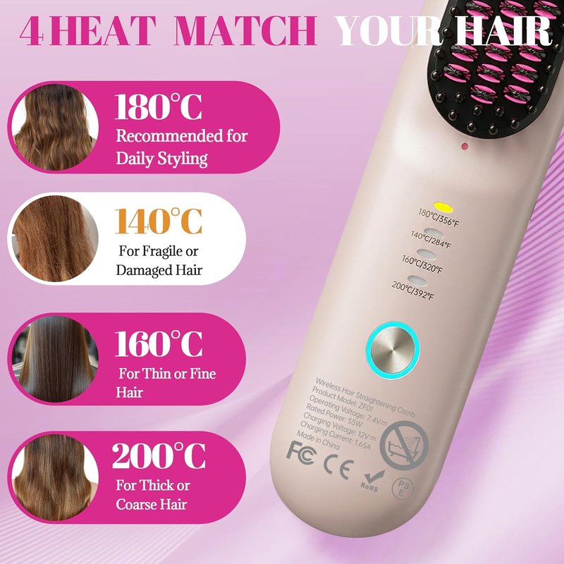Cordless Straightening Comb - Mini Portable Hair Straightening Brush for Short Hair | Travel-Friendly Styling Tool