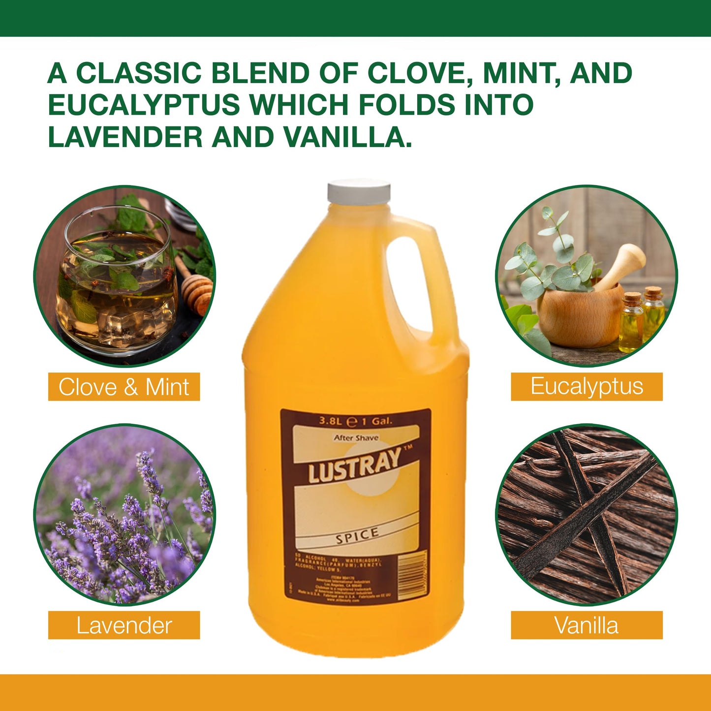 Clubman Lustray Spice After Shave - Classic Refreshing Scent Aftershave for Men, Barbershop & Home Use Splash, 1 Gallon