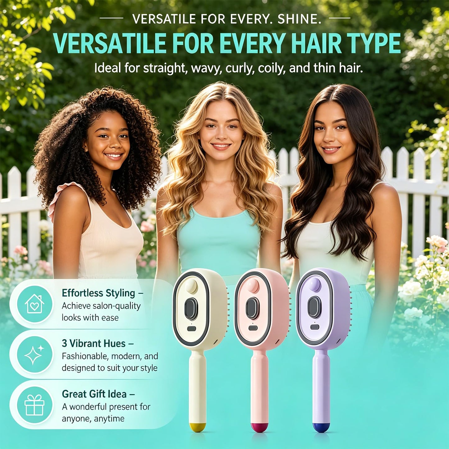 Electric Spray Air Cushion Massage Comb, Rechargeable Self-Cleaning Anti-Static Detangling Hair Brush, Misting Hair Tool for Dry Frizzy Damaged Hair Reduce Frizz Nourishes Hairs (Pink)