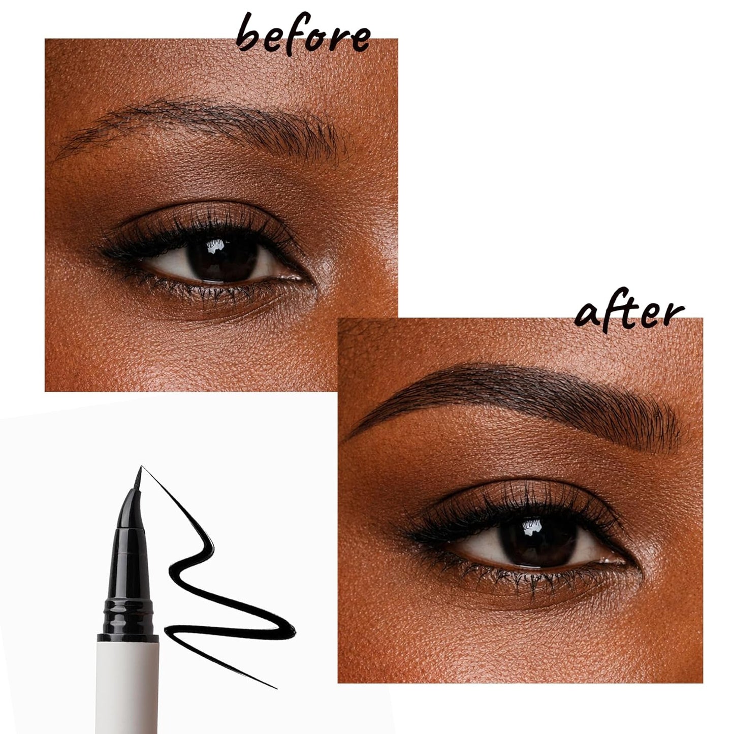 Curved Tip Liquid Eyeliner Pen - Medium Brown, Ultra-Fine Precision for Natural Look | Long-Lasting & Easy to Remove
