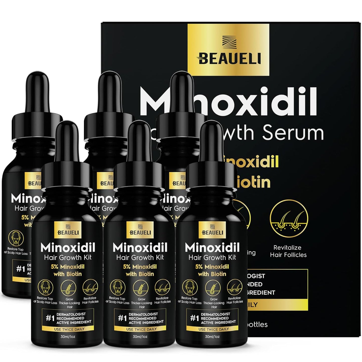 Minoxidil 5% Hair Growth Treatment for Men & Women | Unisex 1oz Beard & Hair Loss Solution
