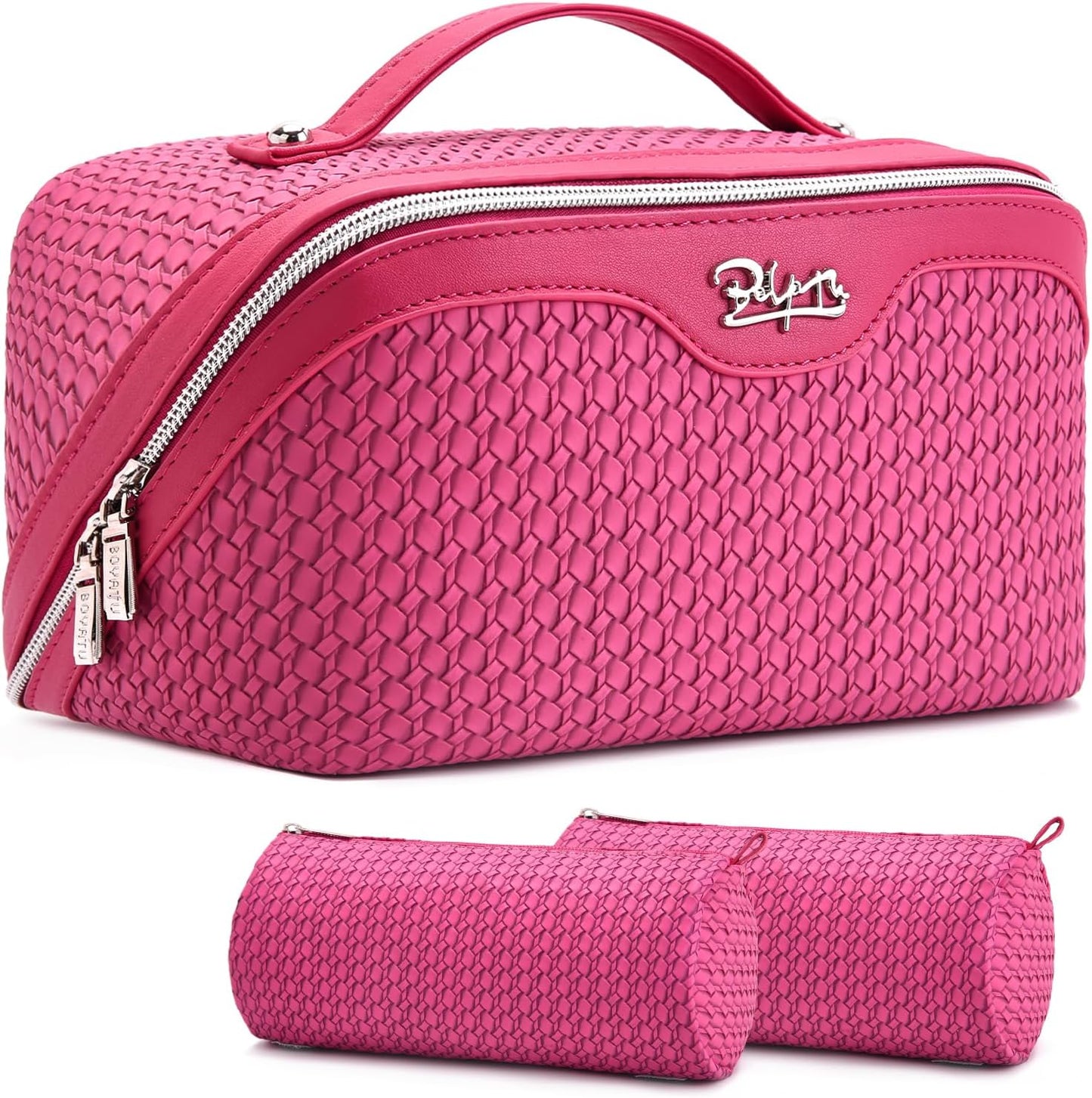 Travel Makeup Bag Organizer Set - 3 Pcs Waterproof Vegan Leather Cosmetic Bags for Women | Black