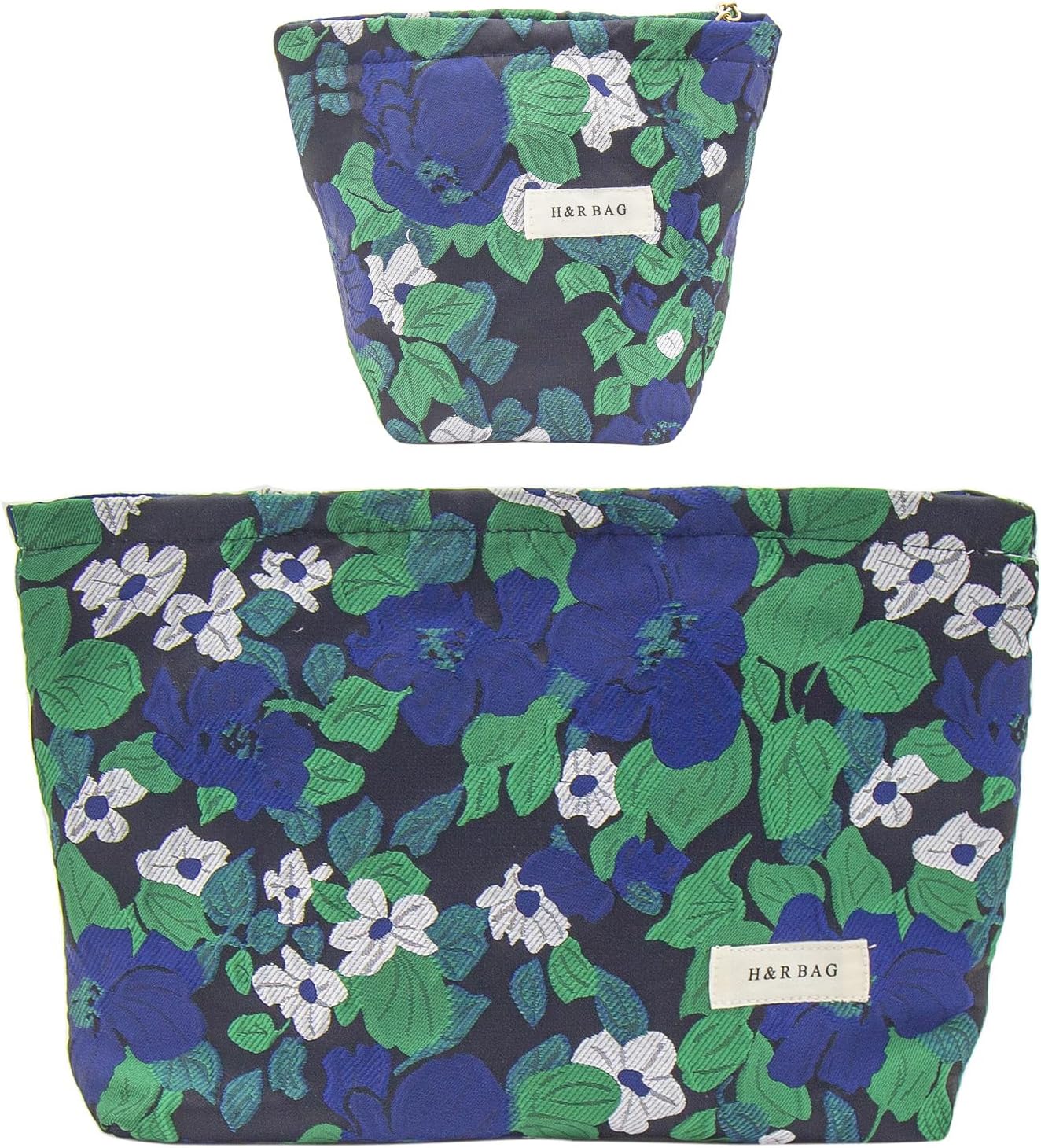 Large Floral Makeup Bag Set - 2 Pcs Travel Toiletry Organizer for Women | Embroidered Cosmetic Pouches with Zipper