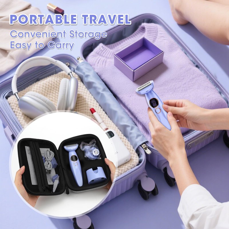 Karrte 5-in-1 Electric Razor for Women's Pubic Hair, Painless Body Shaver and Facial Epilator, Hair Removal for Face, Bikini Trimmer for Women's Private Area Purple