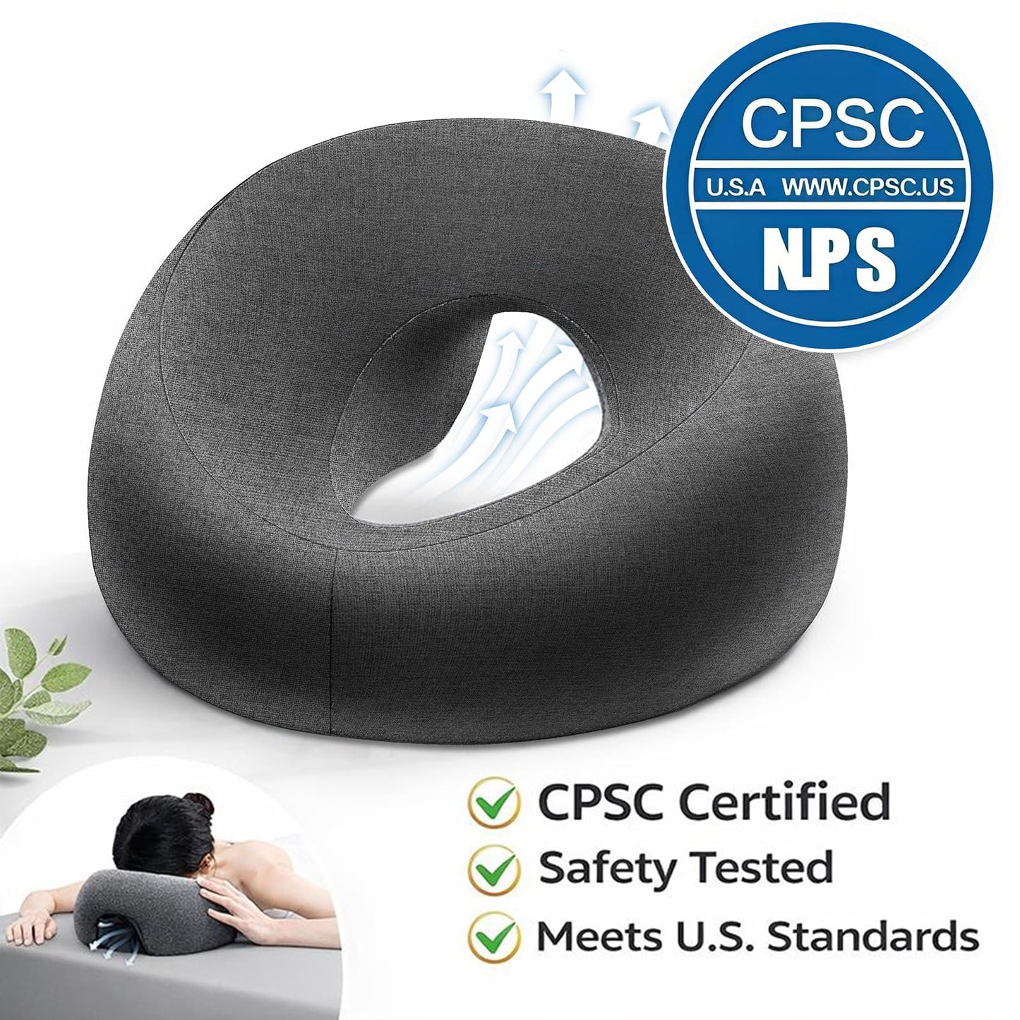Goldencivetcat Face Down Pillow for Massage Table,Massage Headrest for Bed,Stomach Sleeping,BBL Pillow After Surgery,Post-Eye Surgery Recovery,Tanning Pillow with Removable Cover