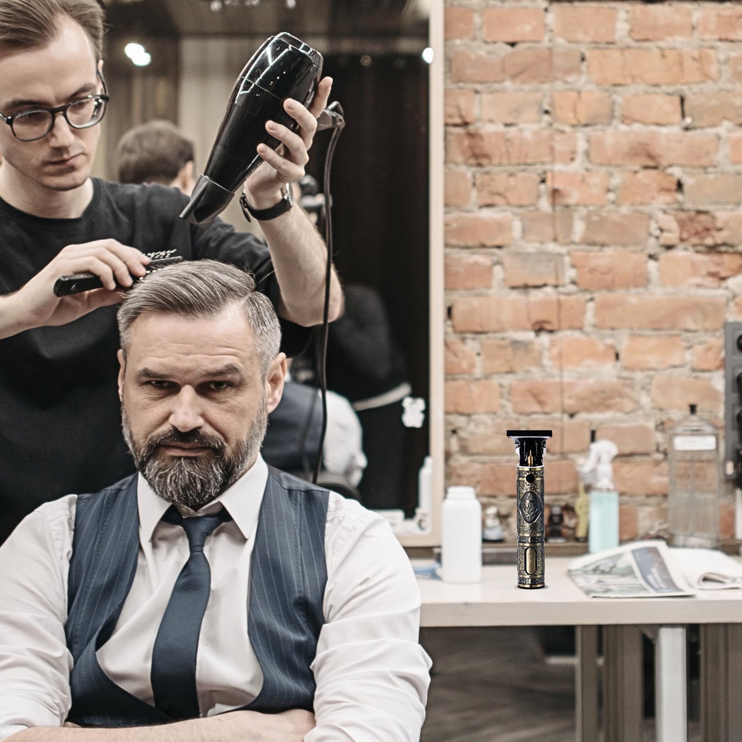Hair Clippers for Men Professional Kit - Portable Cordless Clippers for Men w/ 7hrs Run Time - Ideal Mens Grooming Kit w/Low Noise Function - Rechargeable Beard Trimmer & Haircut Machine (Bronze)