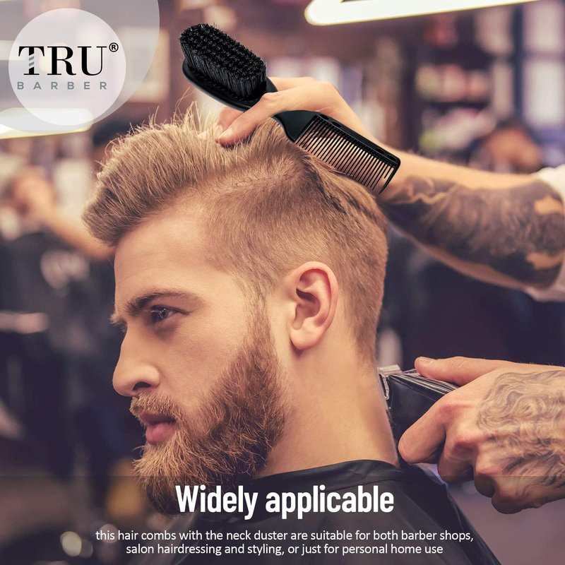 TRU BARBER PRO Fading Brush 2PCS Bundle, Barber Fade Brush, Cleaning Brush for clippers,Beard Brush,Stylist Comb Hair Styling Tool