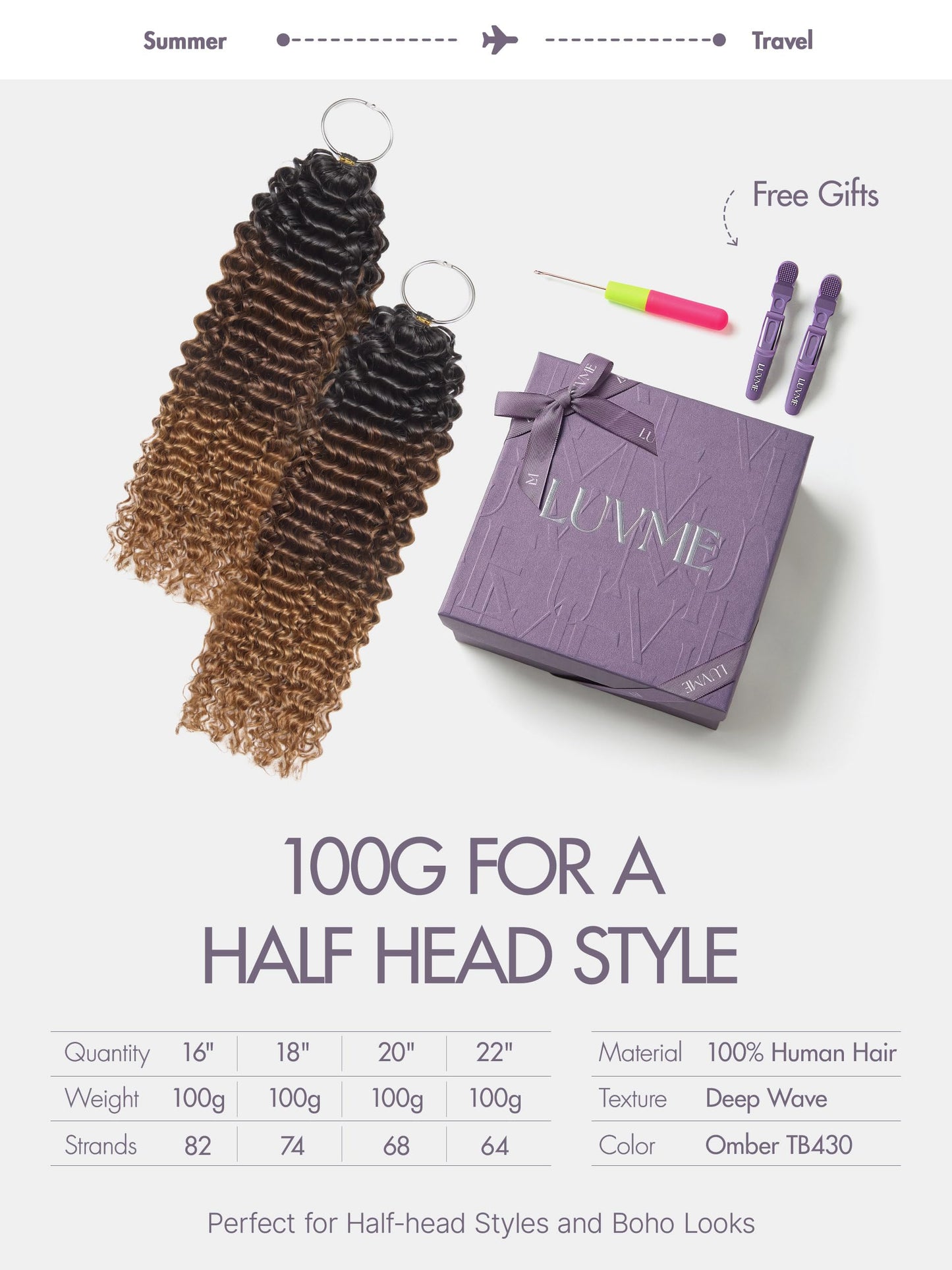 LUVME Deep Wave Crochet Hair for Black Women, 20 Inch 100g About 80 Strands, Pre-Separated & Pre-Fluffed Human Crochet Hair Extensions, Balayage Brown, Soft Natural Look, Lightweight & Tangle-Free