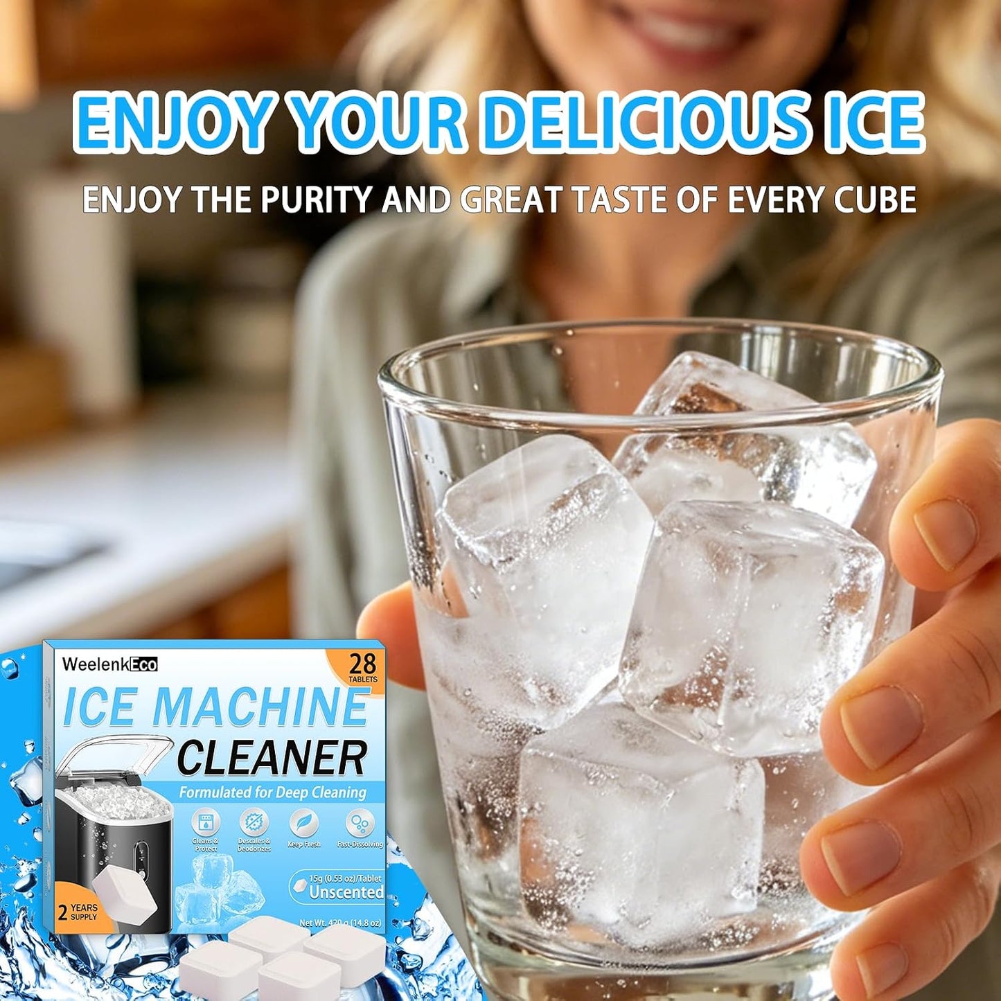 Ice Machine Cleaner Tablets - 28 Large Nickel-Safe Descaler | Universal for All Ice Makers