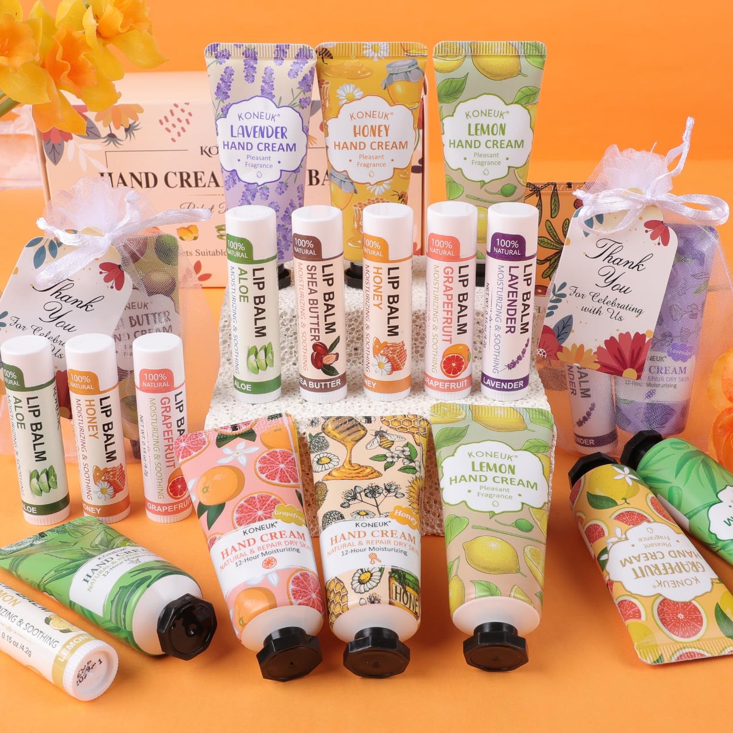 12 Pack Bulk Hand Cream and Lip Balm Set, Bulk Gifts for Women, Teacher Appreciation Gifts, Thank You Gifts, Bridal Shower Favors, Bridesmaid Gifts, Wedding Shower Favors and Small Gifts for Guests