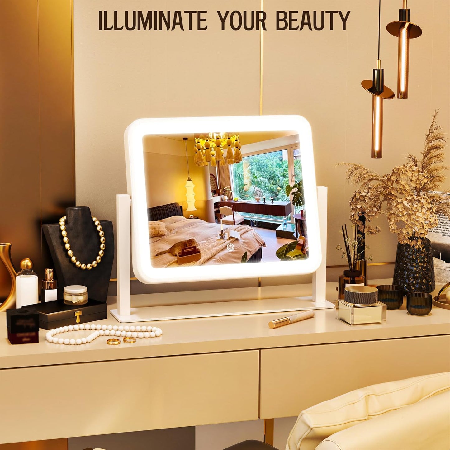LED Makeup Vanity Mirror with Lights - 3 Color Modes, Dimmable & Memory Function | 12" x 14", White