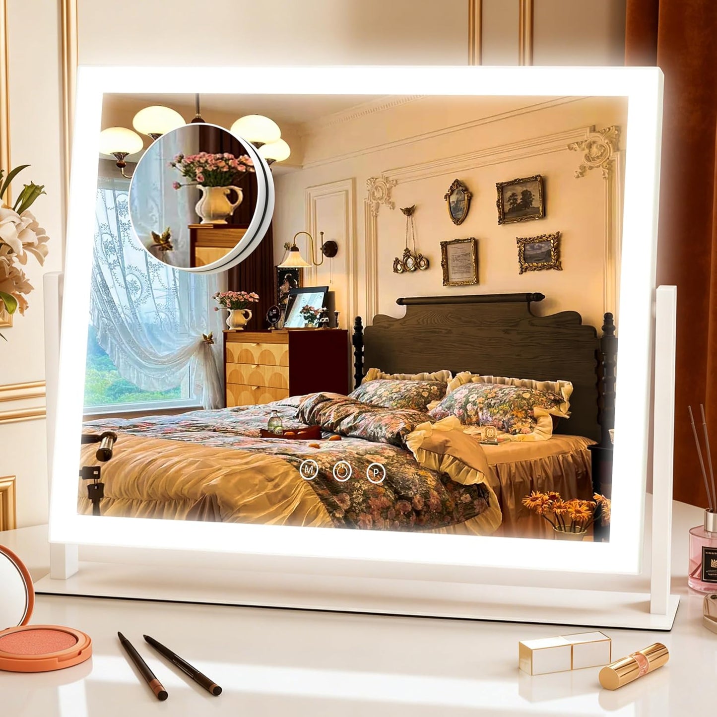 Lighted Vanity Mirror - 22.8"x18" Dimmable LED Makeup Mirror with 10X Magnification | Smart Touch Control, White