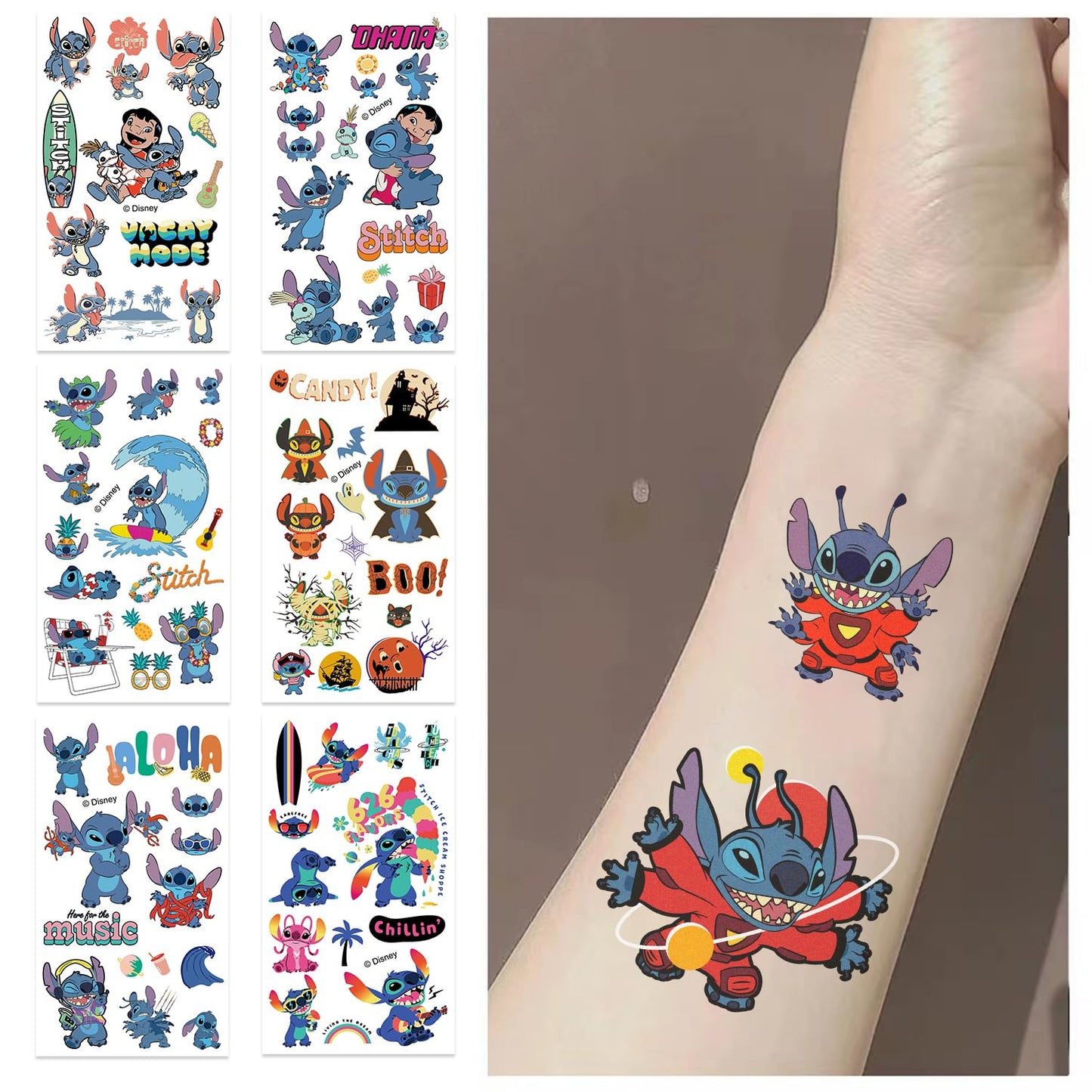 Stitch Temporary Tattoos - 10 Sheets of Fun Cartoon Designs | Perfect for Teen Birthday Parties & Home Activities
