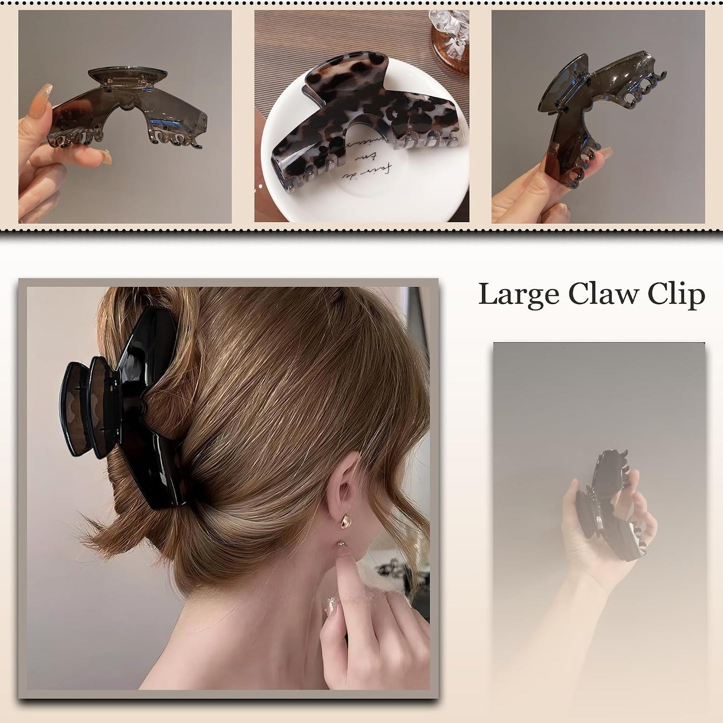 Large Claw Clips for Hats - Tortoise Shell Hair Clips with Unique Hollow Design | Non-Slip Strong Hold for Thick/Thin Hair