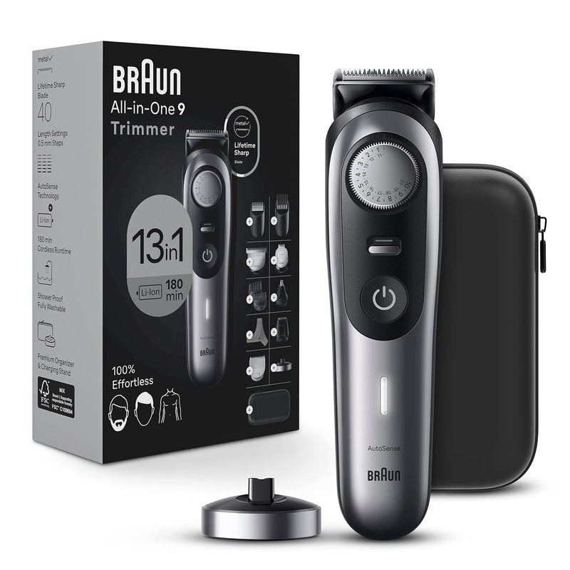 Braun Series 9 All-in-One Multi Grooming Kit for Men, 13-in-1 Beard Trimmer, Body Groomer, Hair Clipper and Manscaping for Face & Body, 9440