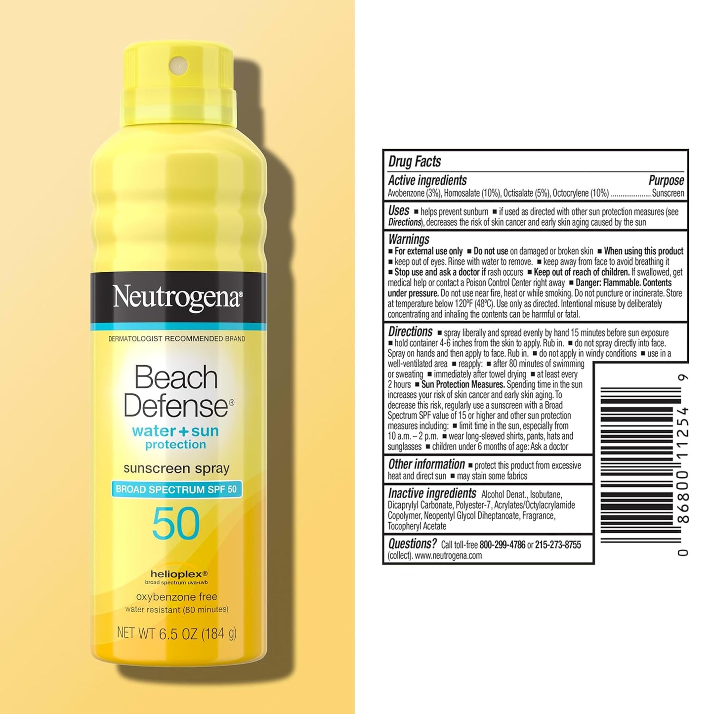 Neutrogena Beach Defense Sunscreen Spray SPF 50 - Lightweight, Water-Resistant, Family Size, 6.5 oz