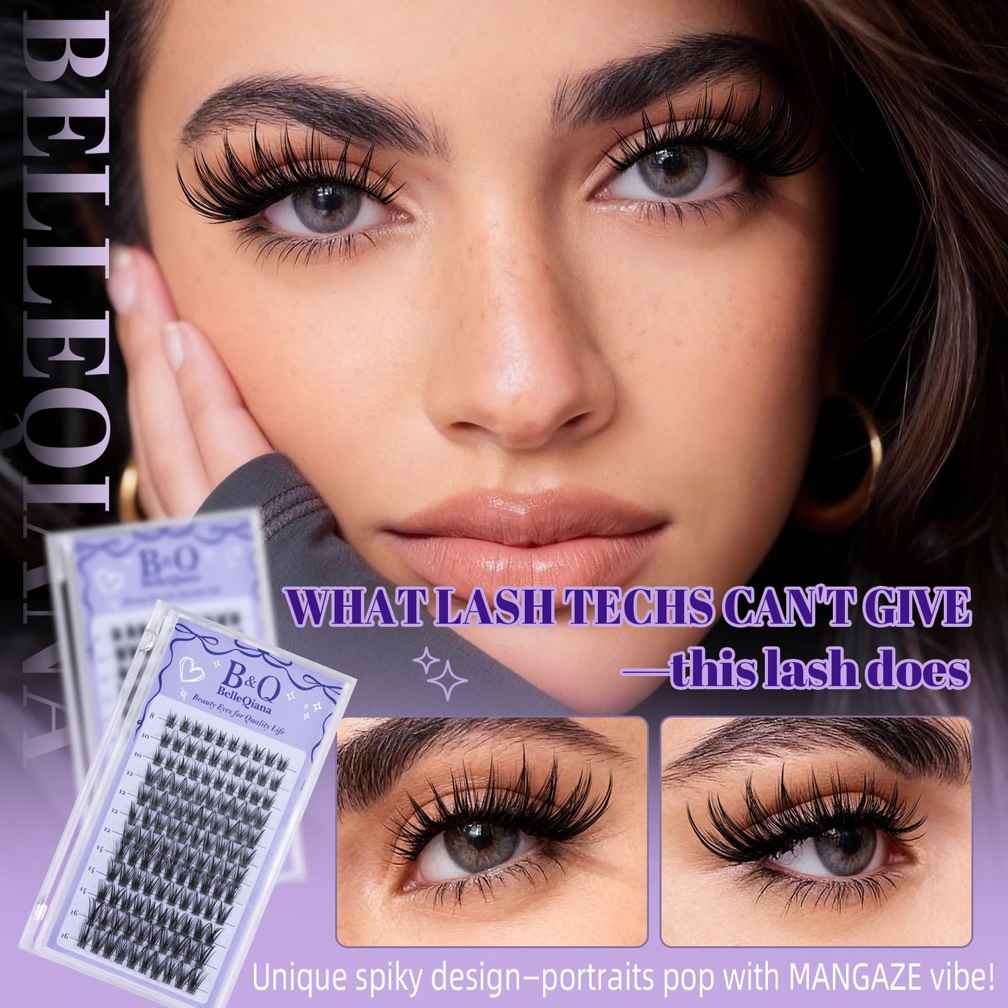 B&Q Manga Lash Clusters with Bottom Lashes 120PCS DIY Cluster Eyelash Extensions Wispy Cat Eye Lash Clusters with Spikes Soft Fairy Lash Cluster for Anime Eye Look(Mangaze 02)