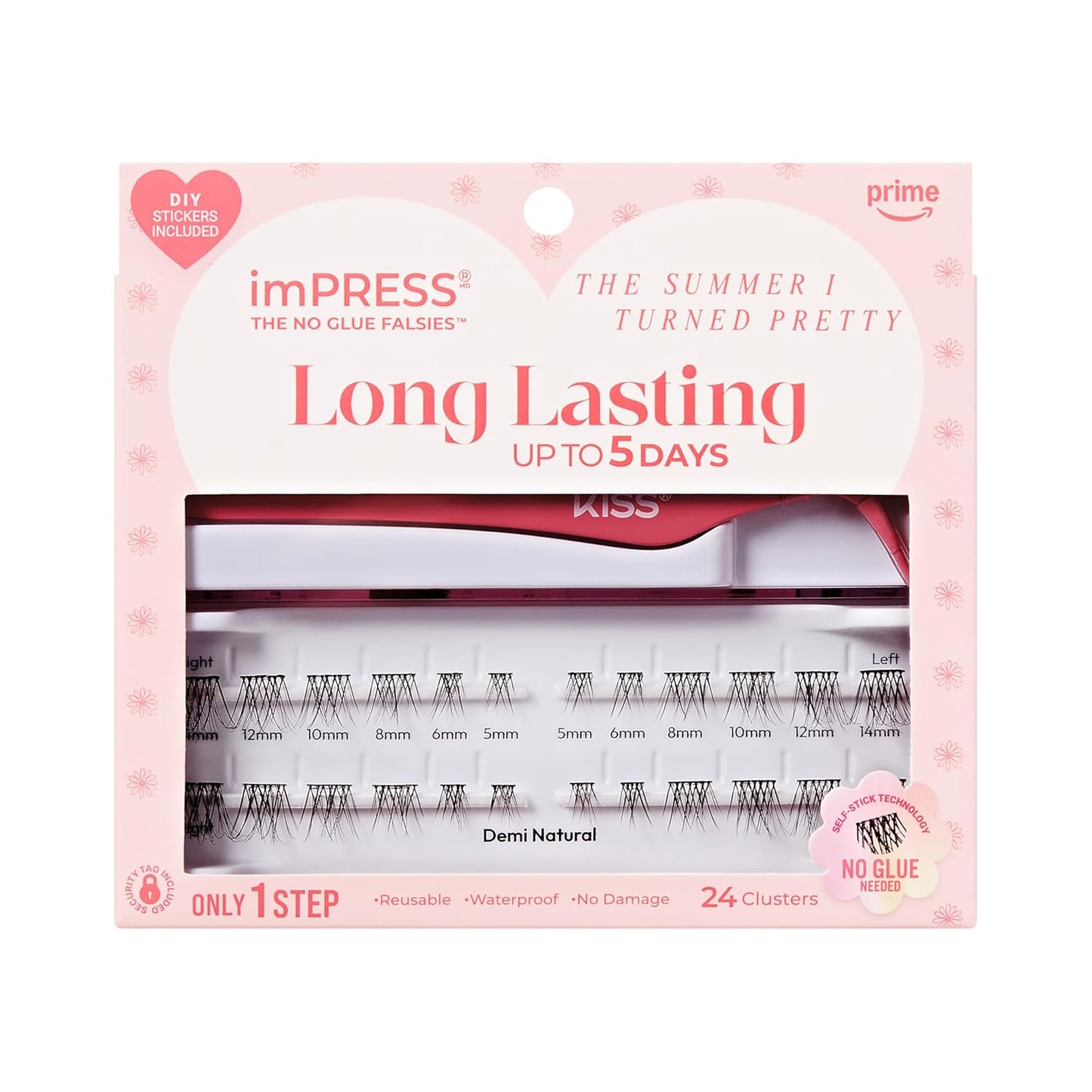 imPRESS Long Lasting Self Adhesive Eyelashes - Demi Wispy, 24 Light Volume Lash Clusters, 5mm-14mm | Reusable Case & Non-Stick Applicator