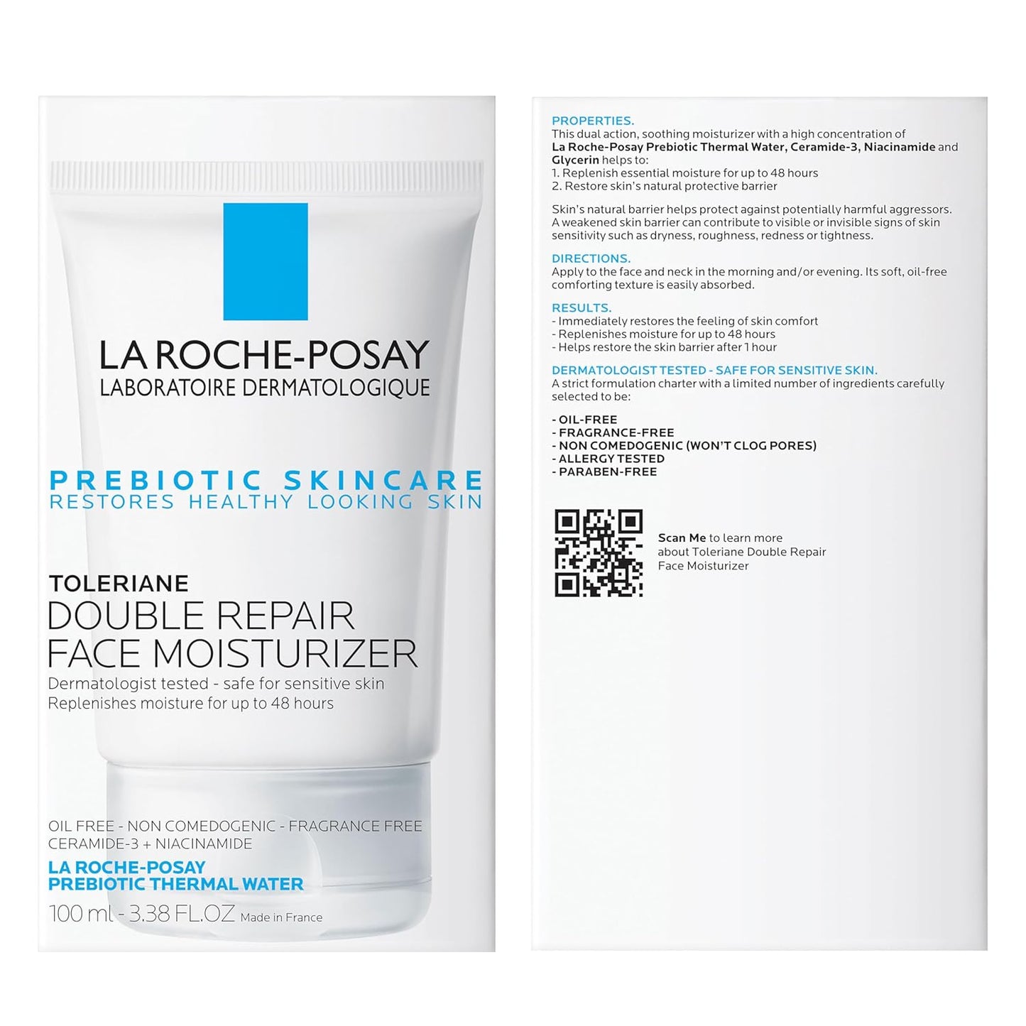 La Roche-Posay Toleriane Double Repair Face Moisturizer - Daily Cream with Ceramide & Niacinamide for All Skin Types | Fragrance-Free, Long-Lasting Hydration