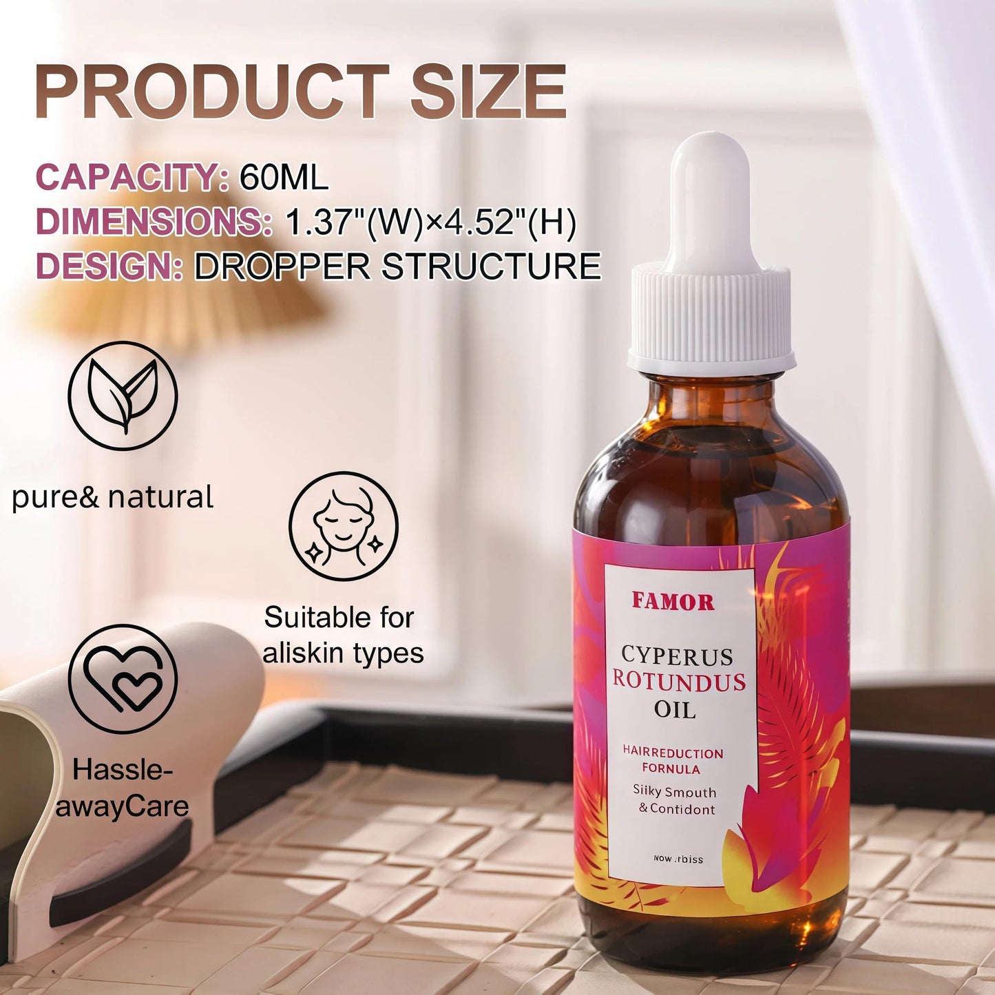 Cyperus Rotundus Oil 60ml / 2.0Fl Oz-Natural Cyperus Rotundus Oil Moisturizing & Soothing For Reducing Body Hair GrowthWomen & Men All Skin Types.