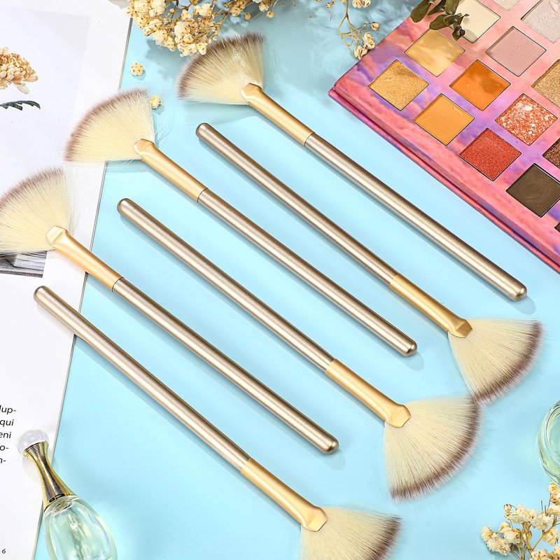Ziliny 12 Pcs Soft Facial Fan Brush Blush Makeup Brush Face Mask Acid Applicator Multi Use Cosmetic Tools for Peel Mask Makeup for Mud Cream(Champagne)