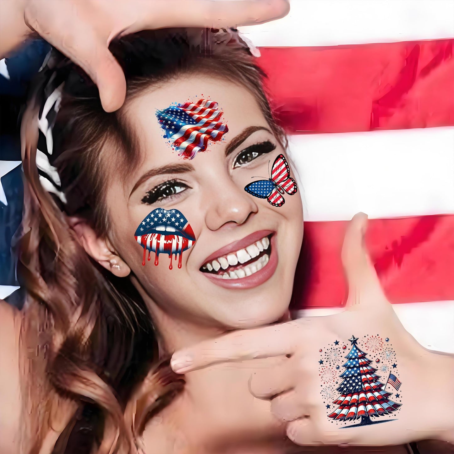49 PCS American Patriotic Tattoos 4th Of July Independence Day Temporary Tattoos Memorial Veterans Labor Day Decoration, Red White And Blue USA Flag Fake Tattoo Sticker Party Favors Party Accessories
