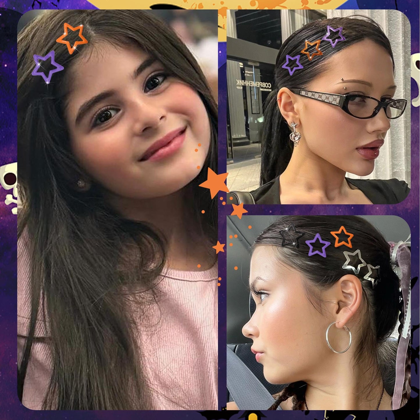NAISKA 24PCS Halloween Stars Hair Clips Sequins Stars Hair Barrettes Metal Star Snap Clip Y2K Non Slip Clips Halloween Vibe Cute Hair Accessories for Women Girls
