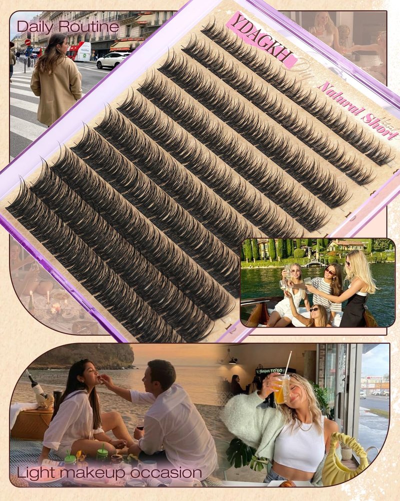 Natural Cluster Eyelashes - Short Lash Clusters 8-14mm | Ultra-Thin Band, DIY Silk Mink Extensions