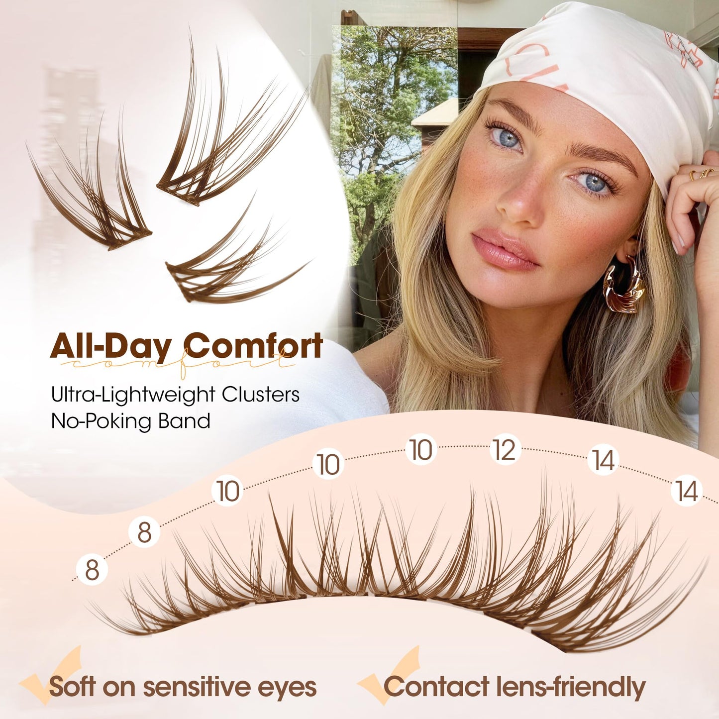 Brown Lash Clusters 8-14MM Wispy Natural Eyelash Extensions 216Pcs Short Dark Brown Cluster Lash Extensions C Curve Brown Band For Daily Wear, Natural Enhancement, Easy to Apply (Flit)