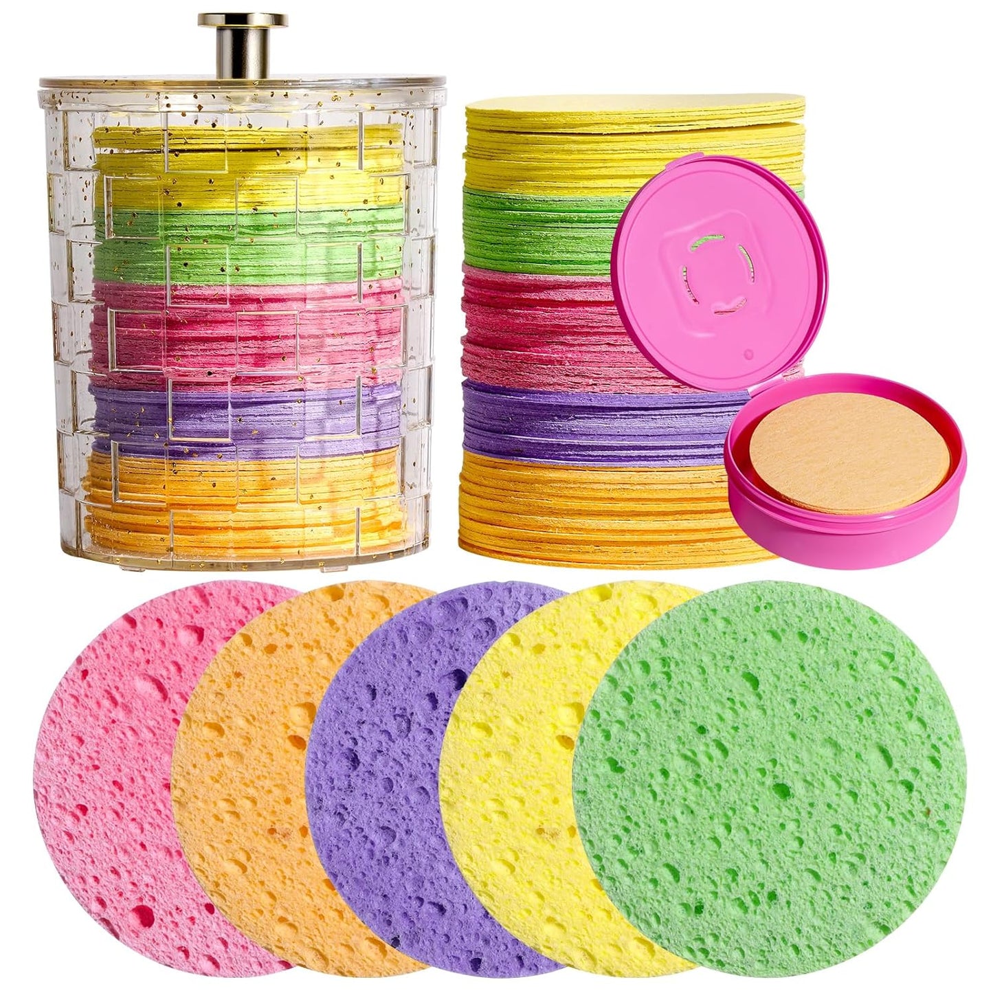 Compressed Facial Sponges - 80 Count Reusable Face Cleansing Pads | Gentle Exfoliating Makeup Removal Sponges for Deep Cleansing