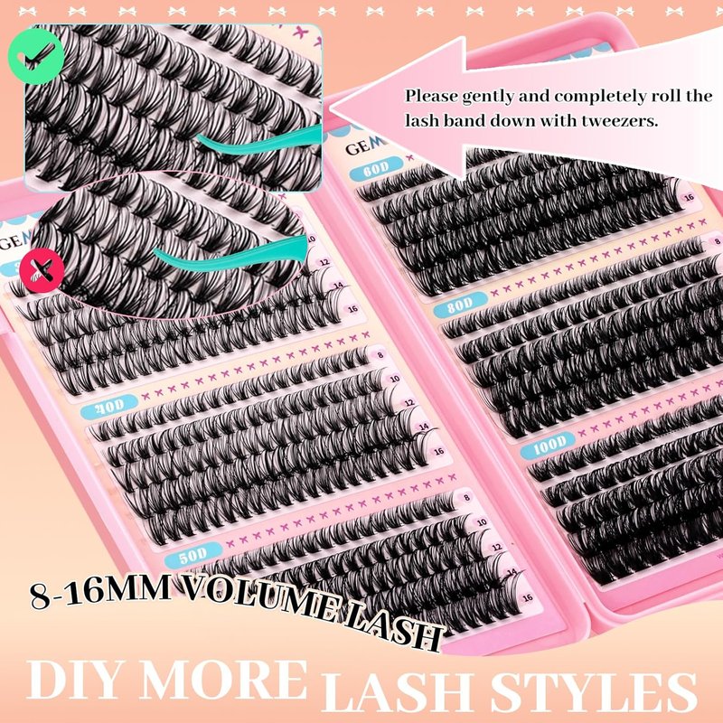 GEMERRY Lash Clusters D Curl Volume Eyelashes - 565 Pcs DIY Extensions | 8-16mm Lengths