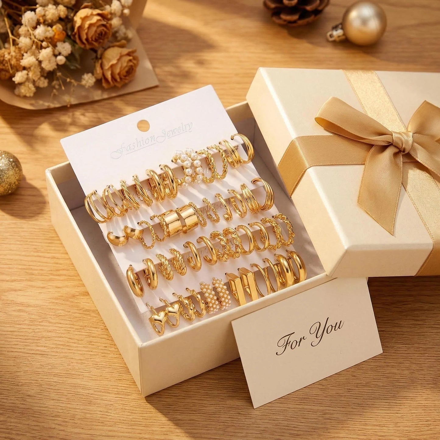 24 Pairs Gold Hoop Earrings Set for Women - Hypoallergenic Chunky Chain Twisted Hoop Earrings Pack, Fashion Lightweight Dangle Earrings Jewelry Set Gift