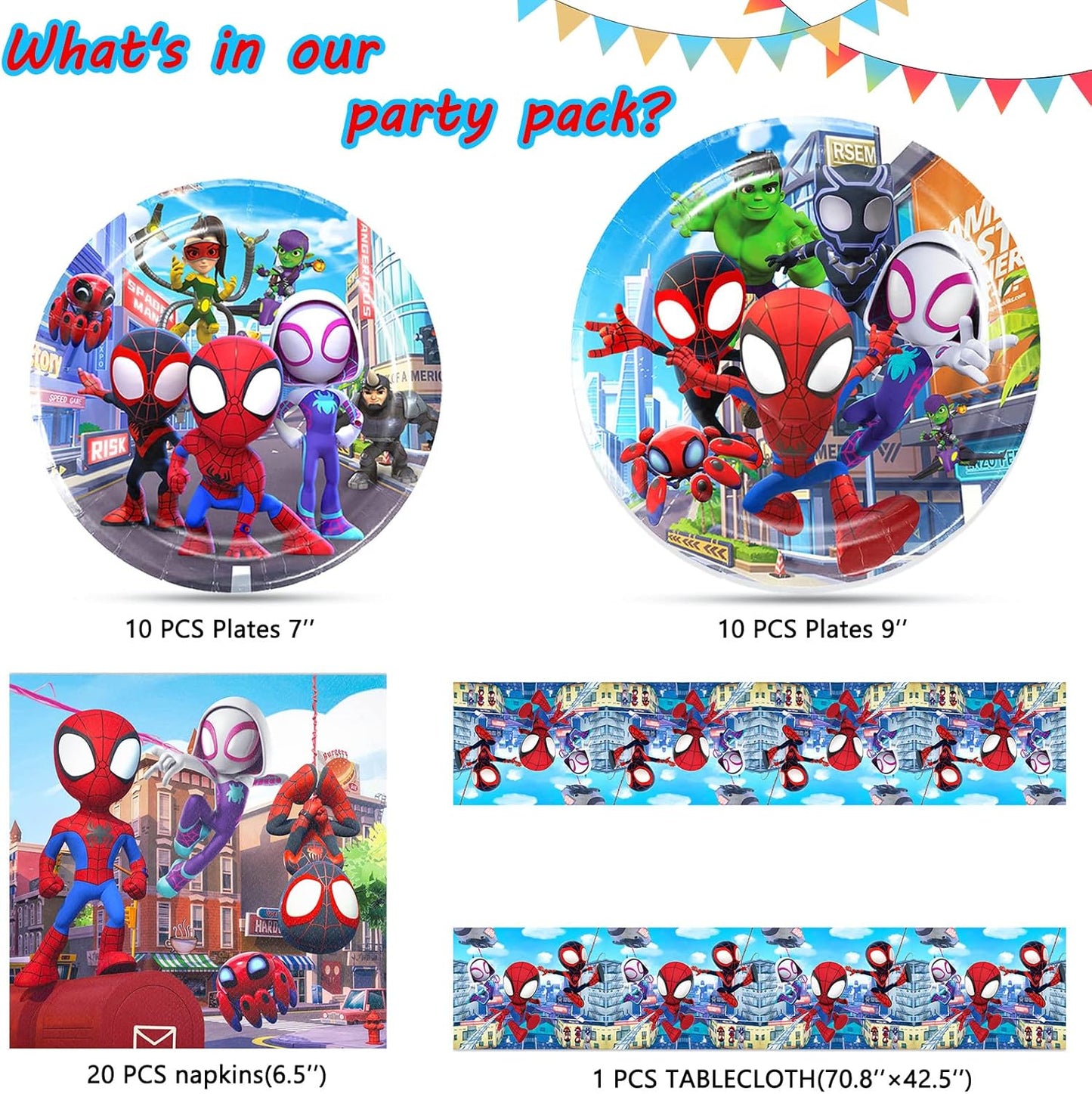 Spidey Birthday Decorations Set - 20 Plates, 20 Napkins & Table Cover | Spidey Theme Party Supplies