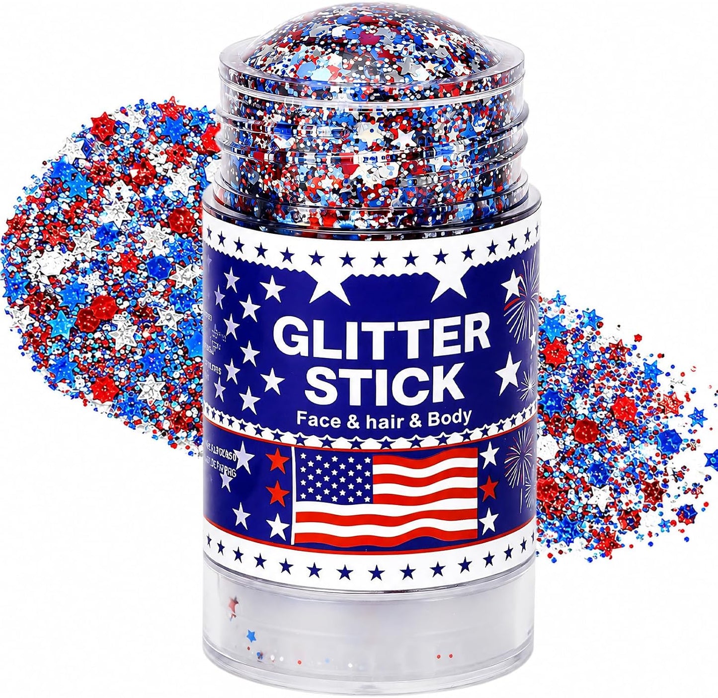 4th of July Glitter Stick - Red White and Blue Face & Body Glitter | Patriotic Hair Accessories for Women & Kids