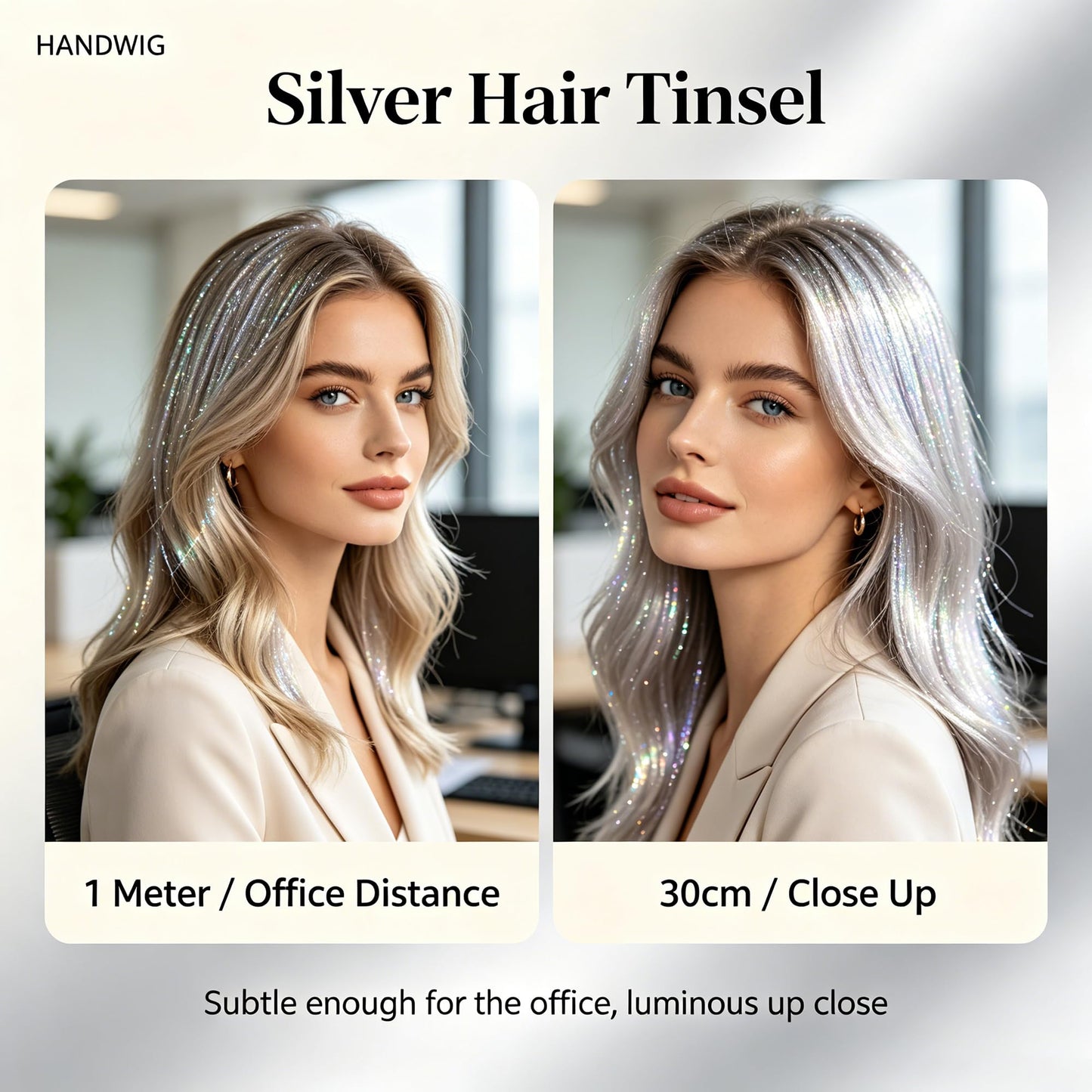 Handwig 80 Strands Silver Hair Tinsel, 2-in-1 Kit Metallic Shimmer
