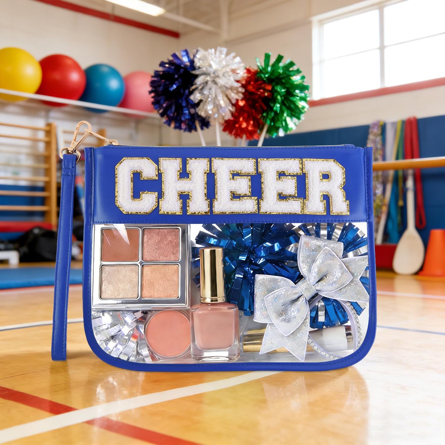 KYTACCU Cheer Clear Makeup Bag Cheerleader Gifts Cheerleading Accessories Cheer Competition Gifts Chenille Letter Cosmetic Bag Travel Toiletry Organizer Pouch for Women Girls