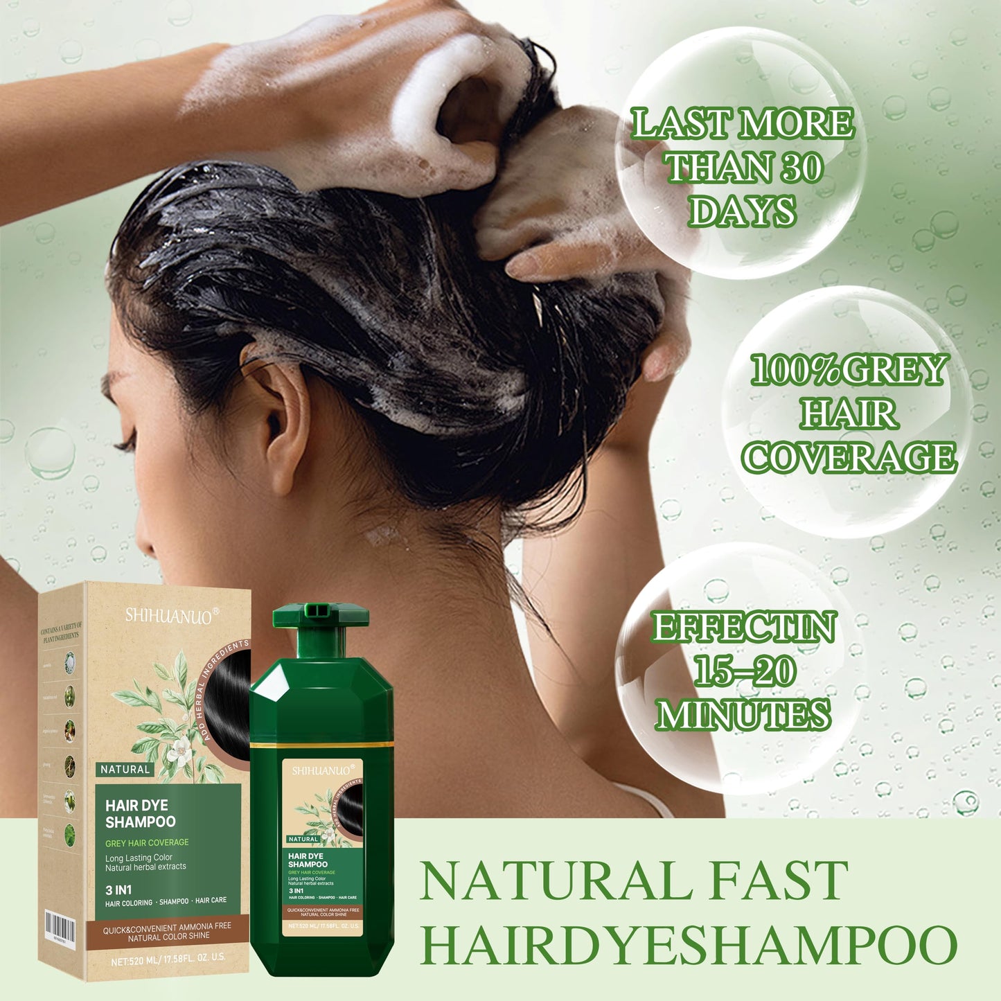 SHIHUANUO Hair Dye Shampoo 3 in 1 for Gray Hair Coverage, Herbal Ingredients Natural Shampoo Hair Dye for Women & Men/Ammonia-Free 520m(Wine Red)