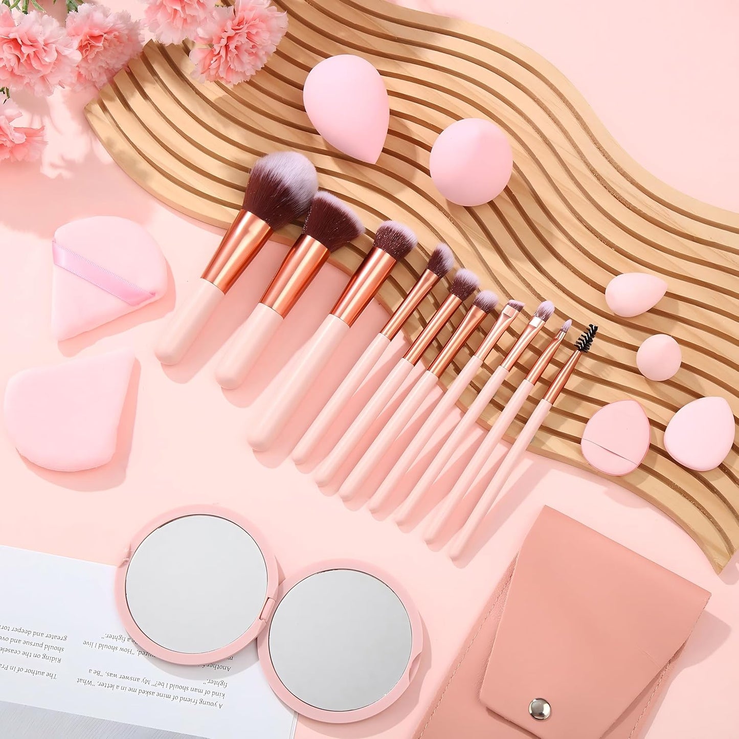 Travel Makeup Brush Set - 20PCS with Mirror, Storage Bag & 8 Makeup Sponges | Perfect for Home & On-the-Go