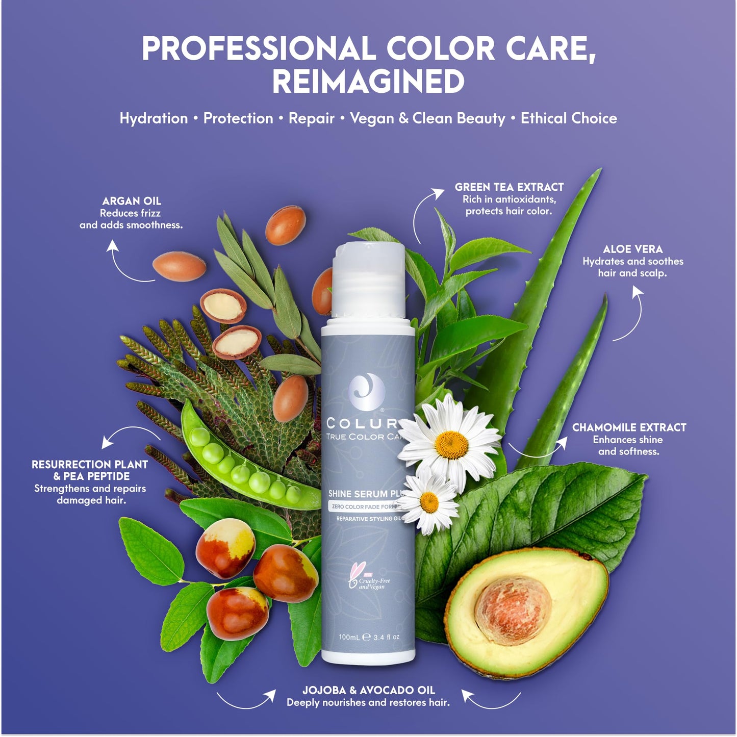 COLURE Shine Serum Plus 3.4 oz - Anti Frizz Hair Oil and Heat Protectant for High Shine and Humidity Resistance